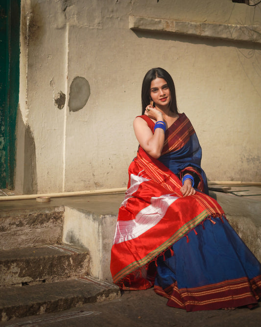 Blue Ilkal Viscose Saree with Gayathri Border