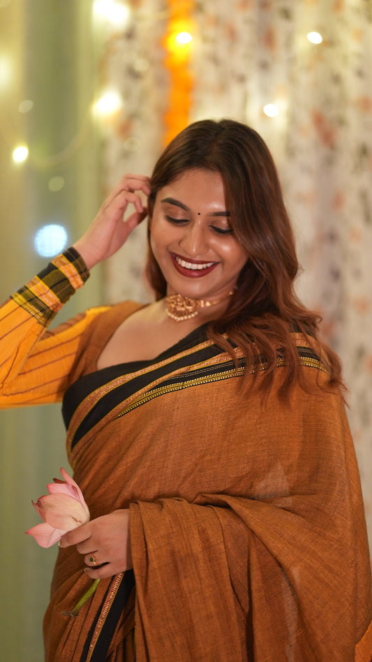 Mustard Ilkal Viscose Saree with Gayathri Border