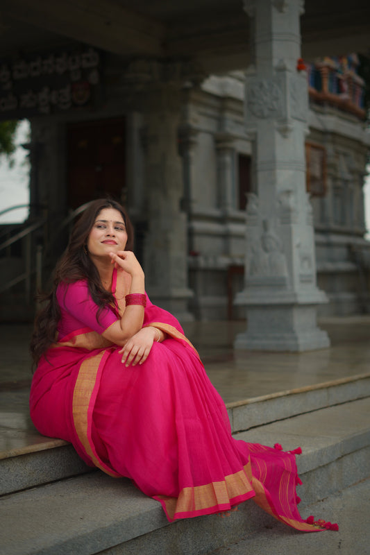 Rani Pink Linen Saree