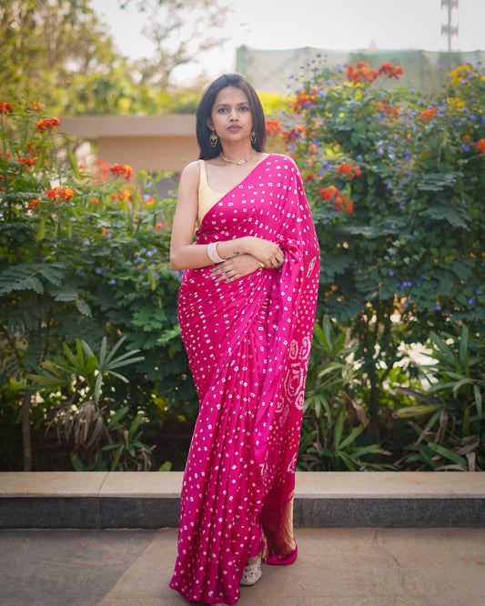 Rani Pink Modal Silk Bandhani Saree