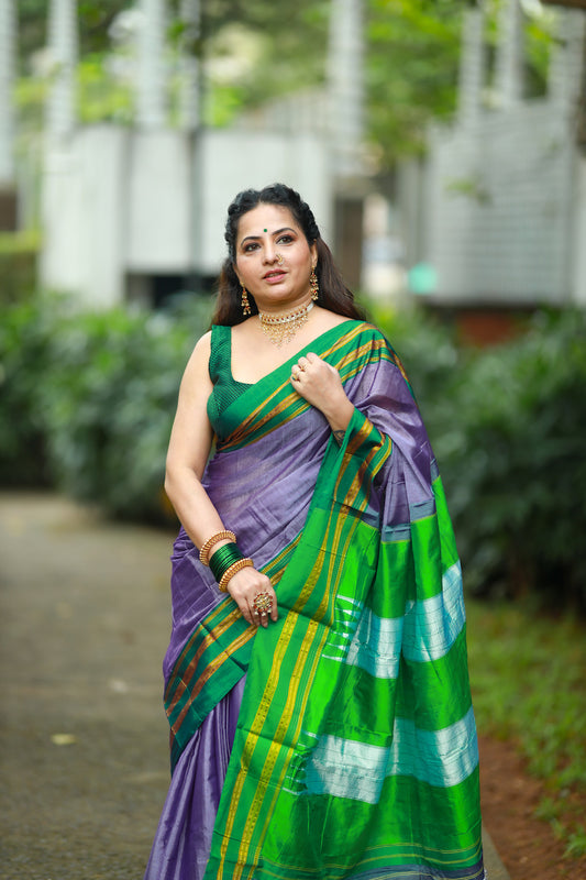 Lavender Ilkal Viscose Saree with Gayathri Border