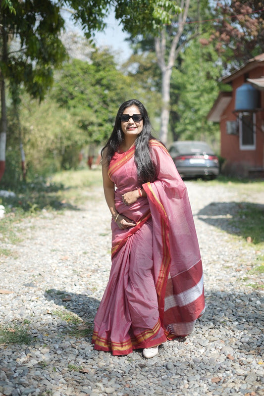 Onion Pink Cotton Silk Ilkal Saree