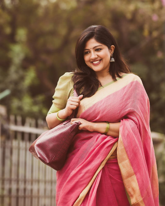 Blush Pink Linen Saree