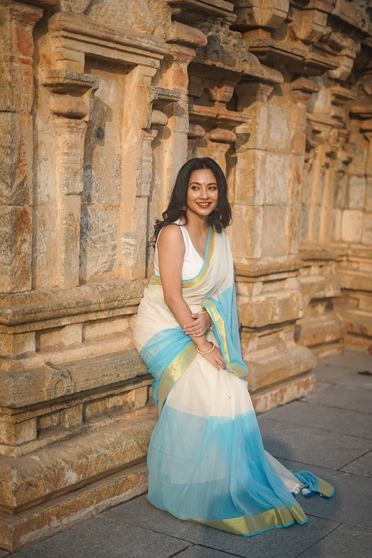 White Mul Cotton Saree with tassels