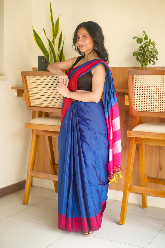 Blue Ilkal Viscose Saree with Chikki Paras Border