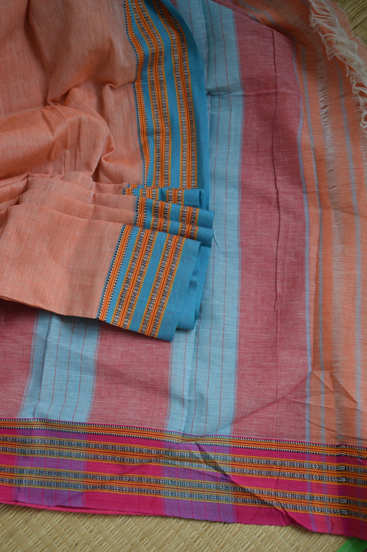 Coral Pattada Anchu Cotton Saree with Gomedadi Border