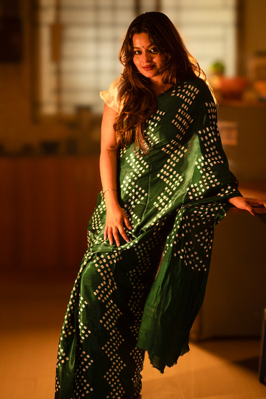 Bottle Green Modal Silk Bandhani Saree