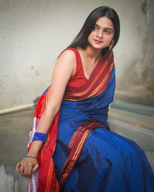 Blue Ilkal Viscose Saree with Gayathri Border