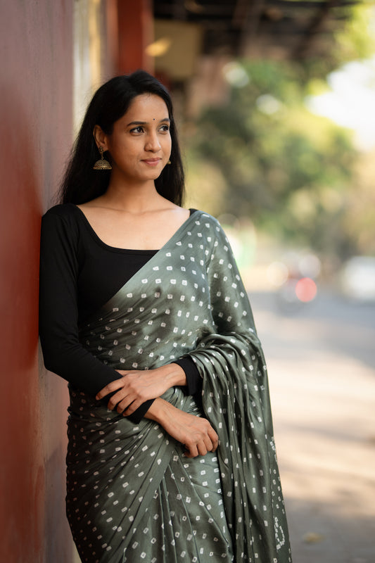 Grey Modal Silk Bandhani Saree