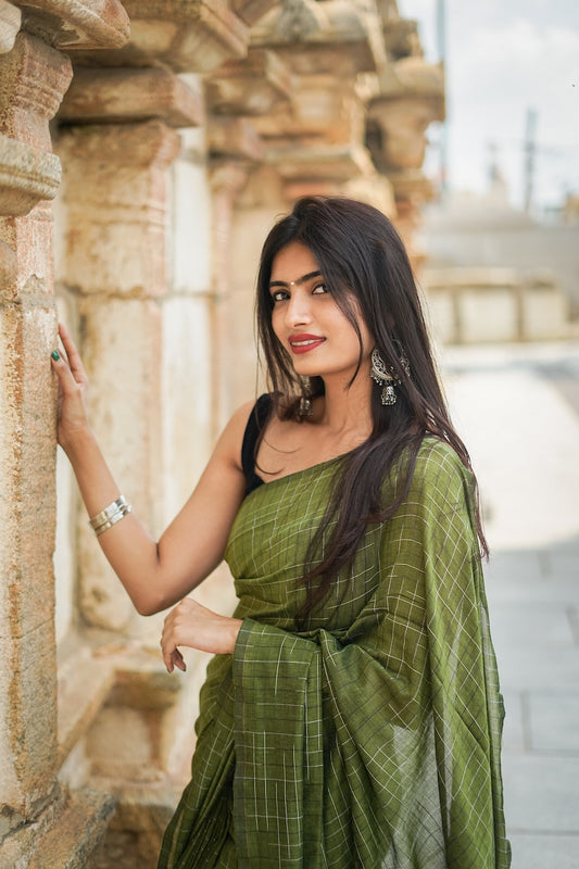 Green Khadi Cotton Saree