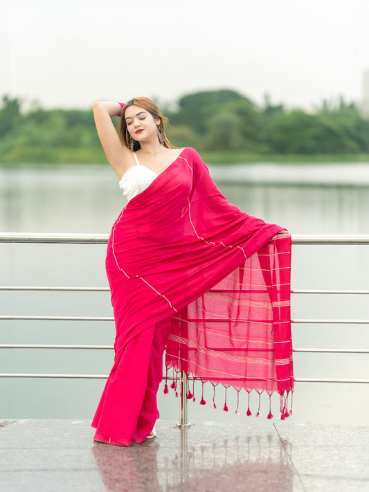Fuchsia Khesh Cotton Saree