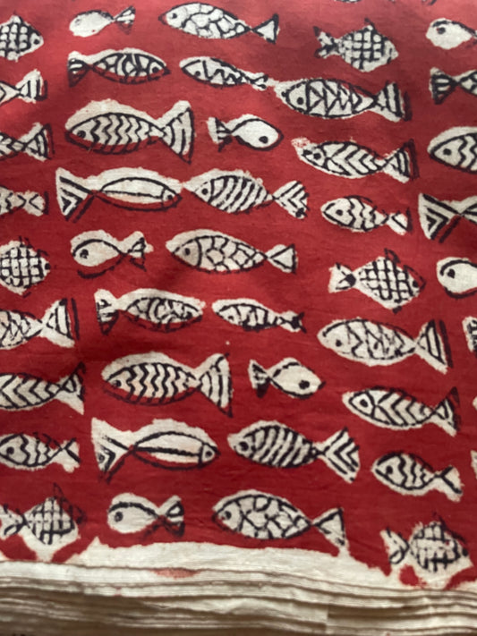 Red Block Printed Fabric