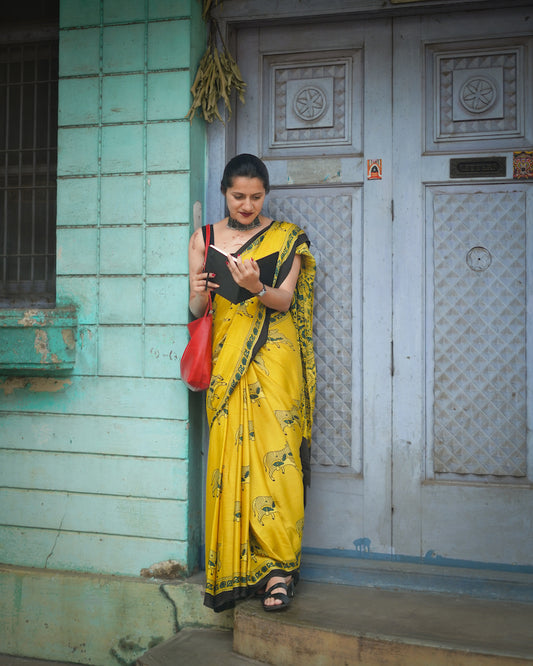 Yellow Modal Silk Saree