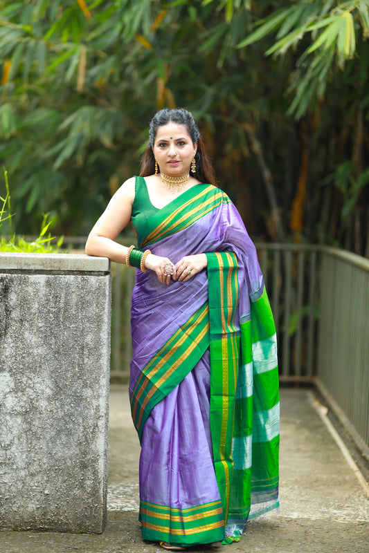 Lavender Ilkal Viscose Saree with Gayathri Border