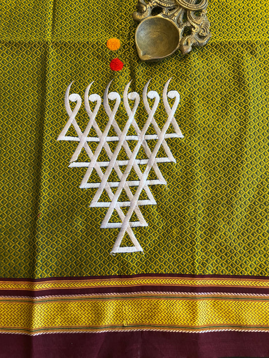 Olive Green Khun Embroidery Blouse Piece