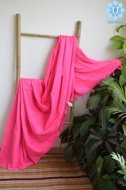 Bubblegum Pink Plain Cotton Saree