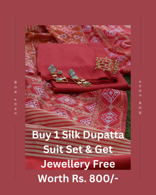 Rose - Buy Silk Suit Dupatta Set & Get Jewellery Free
