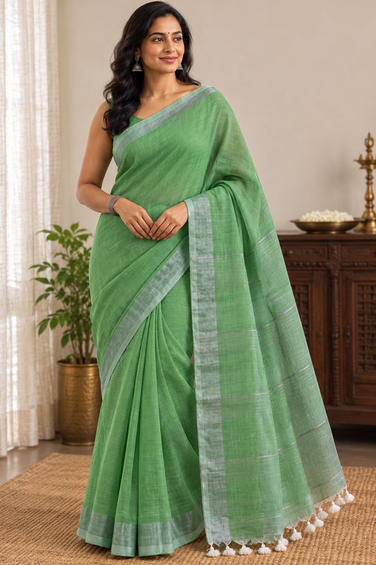 Pista Green Linen Saree