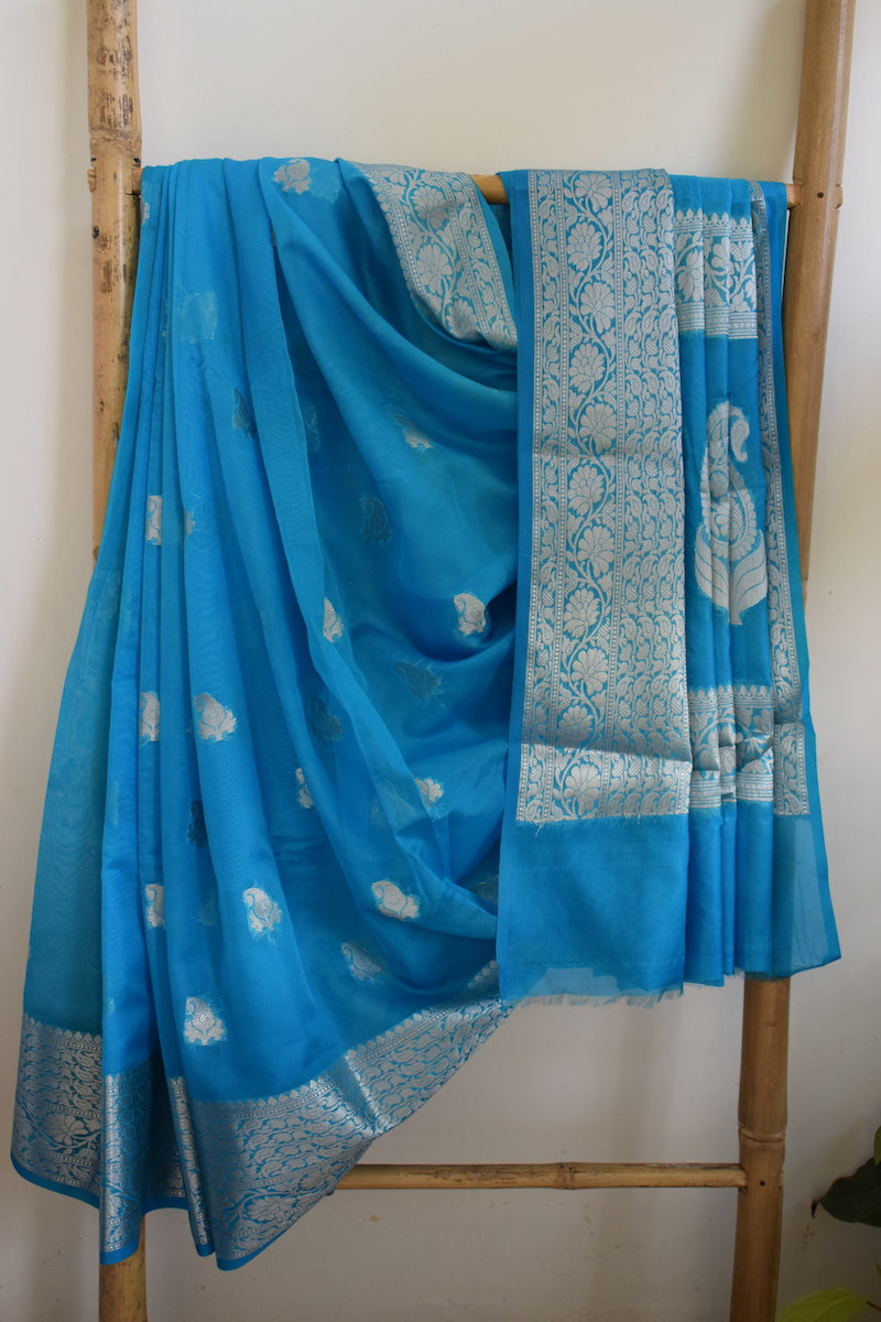 Copper Sulphate Blue Benarasi Soft Georgette Saree UTPALADesigns Copper Sulphate Blue Benarasi Soft Georgette Saree UTPALADesigns
