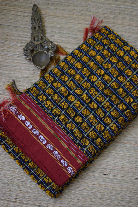Mustard Yellow Hathi Mor Khun Saree