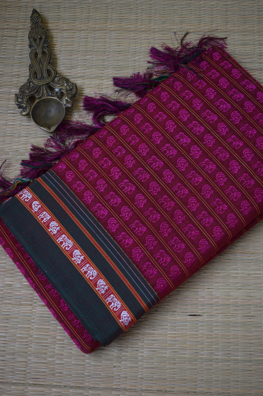 Reddish Pink Hathi Mor Khun Saree