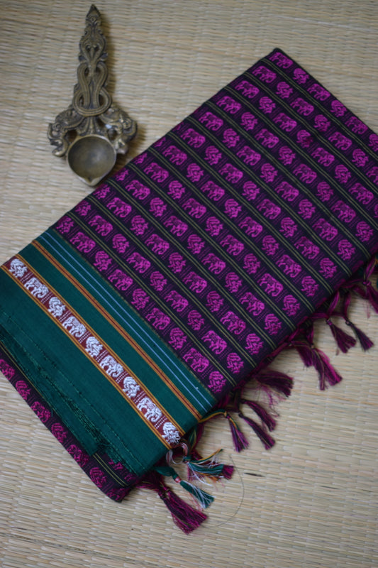 Magenta Hathi Mor Khun Saree