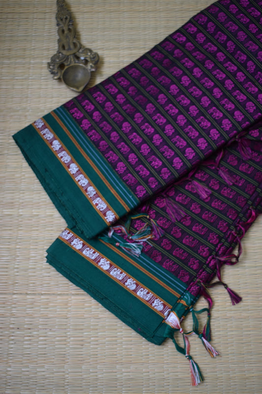 Magenta Hathi Mor Khun Saree