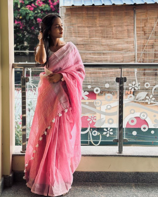 Baby Pink Linen Saree