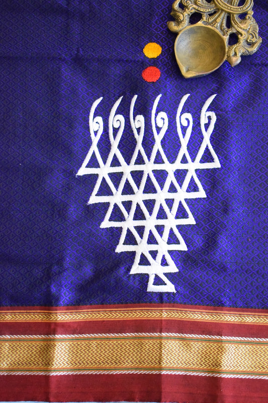 Navy Blue Khun Embroidery Blouse Piece