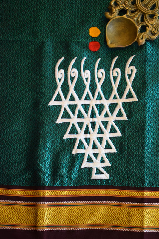 Peacock Green Khun Embroidery Blouse Piece