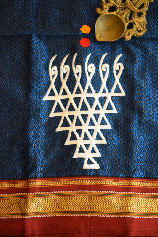 Royal Blue Khun Embroidery Blouse Piece