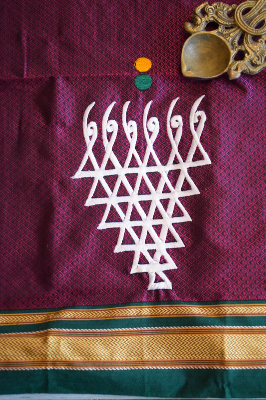Wine Khun Embroidery Blouse Piece
