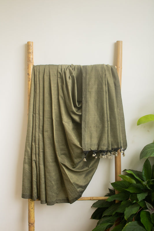 Peanut Brown Plain Cotton Saree