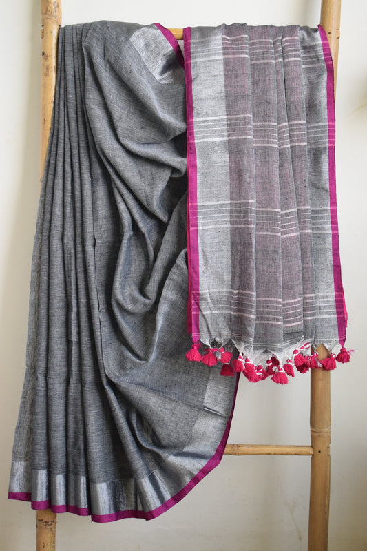 Grey Linen Saree