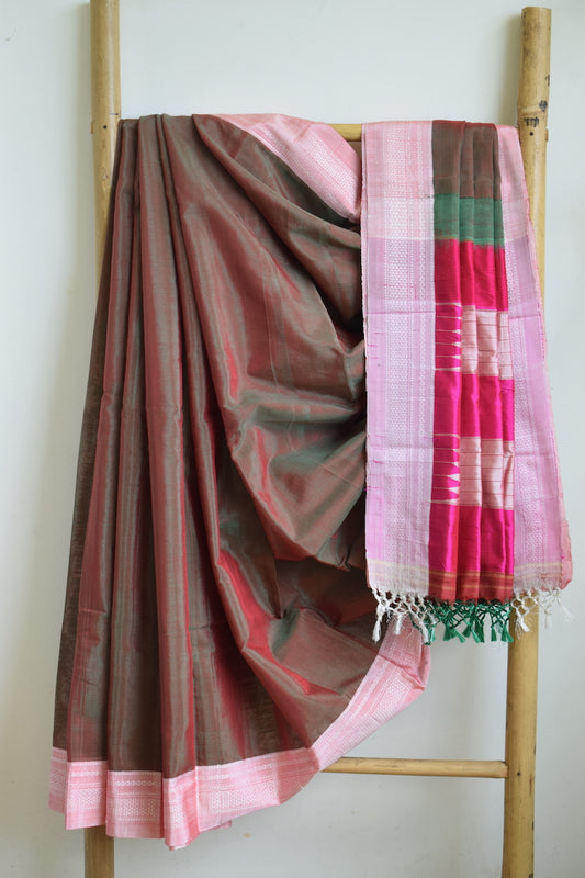 Shot Green Ilkal Viscose Saree with Chikki Paras Border