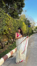 Load image into Gallery viewer, Pearly White Tissue Cotton Saree
