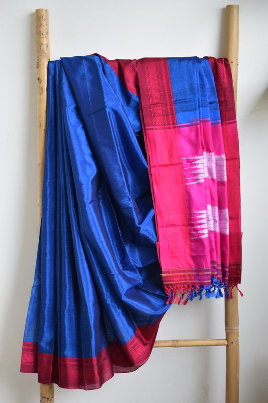 Blue Ilkal Viscose Saree with Chikki Paras Border