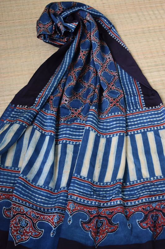 Indigo Modal Silk Ajrakh Dupatta