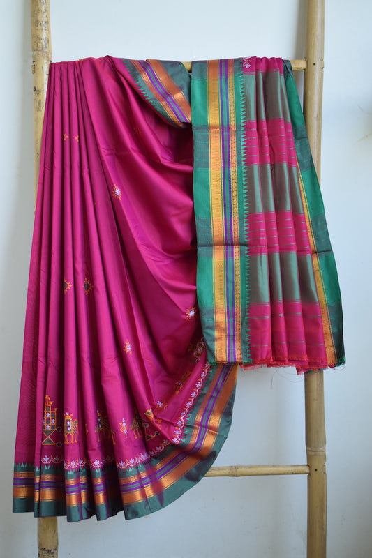 Pink Cotton Silk Kasuti Saree