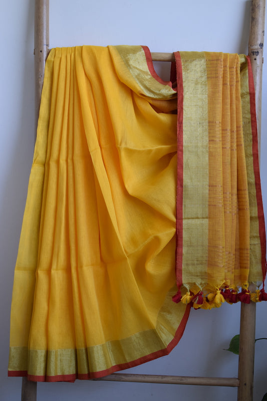 Yellow Linen Saree