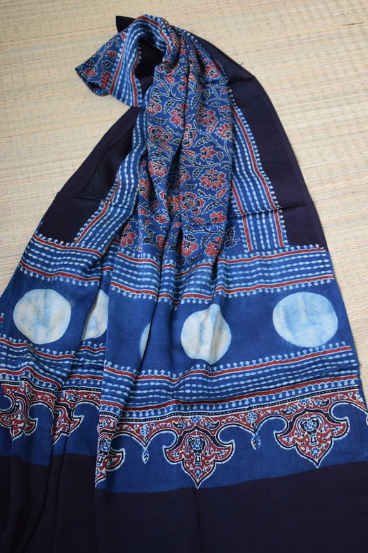 Indigo Modal Silk Ajrakh Dupatta