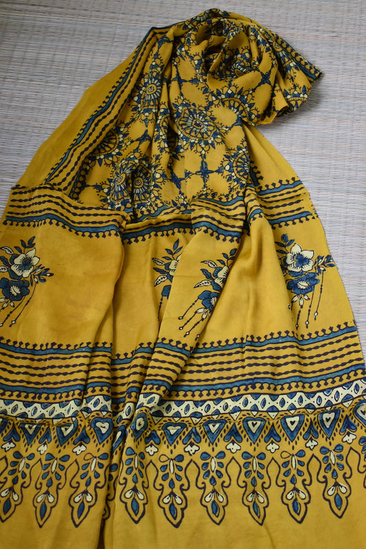Yellow Modal Silk Ajrakh Dupatta