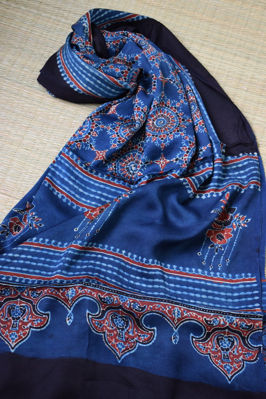 Indigo Modal Silk Ajrakh Dupatta