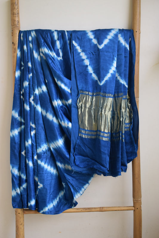 Blue Lehariya Modal Silk Shibori Saree