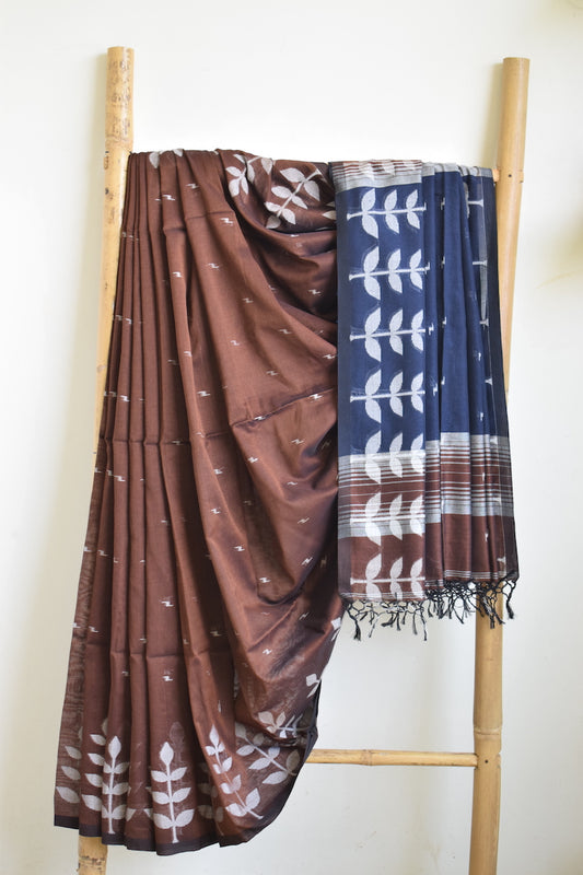 Chocolate Brown Cotton Saree