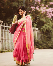 Load image into Gallery viewer, Blush Pink Linen Saree
