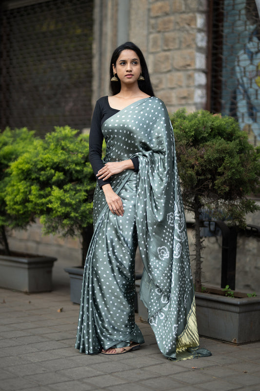 Grey Modal Silk Bandhani Saree