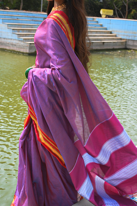 Blue & Red Dual Tone Cotton Silk Ilkal Saree