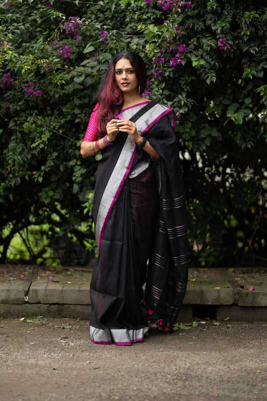 Black Linen Saree