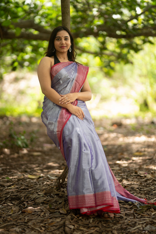 Lavender Tissue Cotton Saree With Border